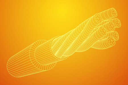 Electrical cable wire-frame illustration on yellow background.のイラスト素材