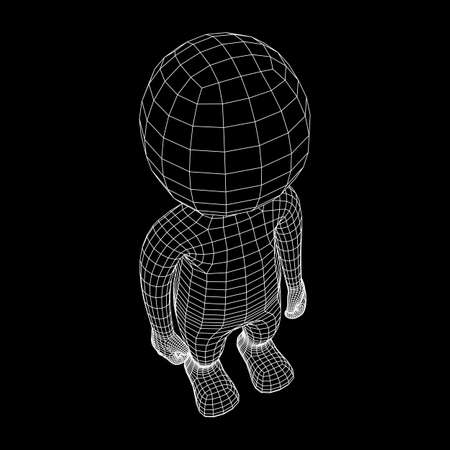 Wireframe low poly mesh human cartoon body in virtual reality. Medical blueprint scanned 3D model. Polygonal technology design.のイラスト素材