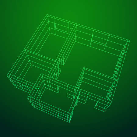 Abstract architecture building. Plan of modern house. Wireframe low poly mesh construction.のイラスト素材