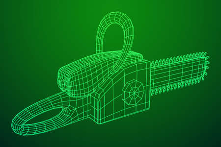 Chainsaw model. Wireframe low poly mesh vector illustrationのイラスト素材
