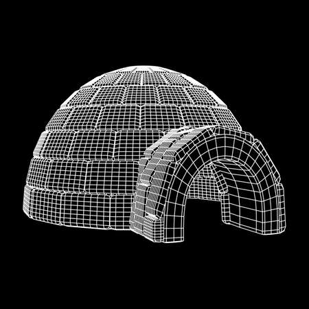 Igloo icehouse. Snowhouse or snowhut. Eskimo shelter built of ice. Wireframe low poly mesh vector illustrationのイラスト素材