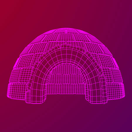 Igloo icehouse. Snowhouse or snowhut. Eskimo shelter built of ice. Wireframe low poly mesh vector illustrationのイラスト素材