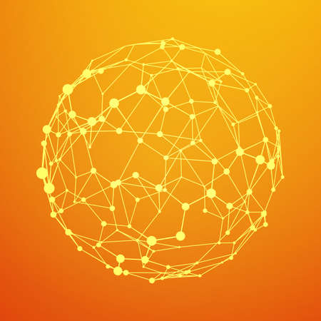 Big data visualization. HUD wireframe mesh sphere with dot and lines. Analysis of information. Visual data infographics design. Science and technology. Digital Data Vector Illustration.のイラスト素材