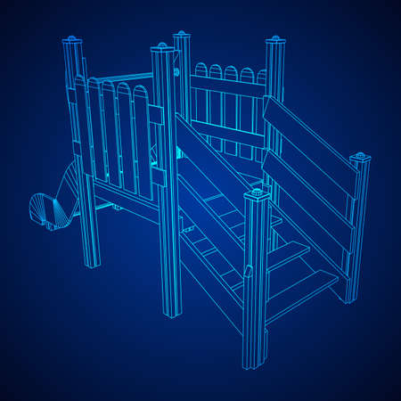 Playground slide wireframe low poly mesh construction. Vector illustrationのイラスト素材