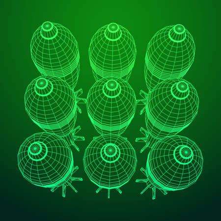 Missile, nuclear bomb or mortar mine Wireframe low poly mesh vector illustrationのイラスト素材