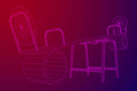 Swing on the playground vector. Seesaw or wooden balance scale. Wireframe low poly mesh vector illustrationのイラスト素材