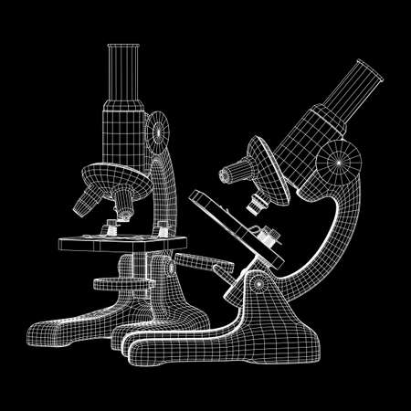 Microscope Biology School Laboratory Equipment. Science Education Symbol. Wireframe low poly mesh vector illustrationのイラスト素材