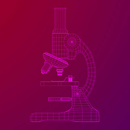 Microscope Biology School Laboratory Equipment. Science Education Symbol. Wireframe low poly mesh vector illustrationの写真素材