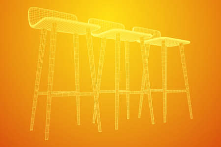 Bar stool furniture wireframe blueprint. Linear outline vector illustration. High chair. Bar interior design.のイラスト素材