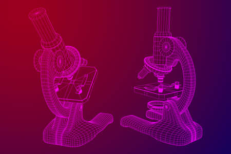Microscope Biology School Laboratory Equipment. Science Education Symbol. Wireframe low poly mesh vector illustrationのイラスト素材