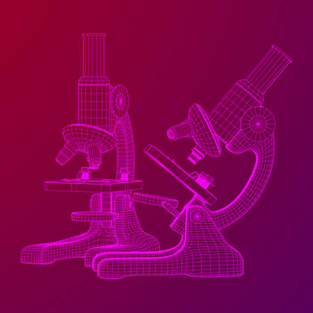 Microscope Biology School Laboratory Equipment. Science Education Symbol. Wireframe low poly mesh...
