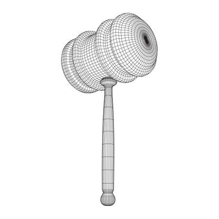 Gavel, hammer of judge or auctioneer. Wireframe low poly mesh vector illustrationのイラスト素材