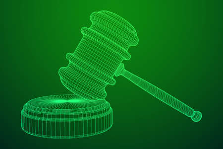 Gavel, hammer of judge or auctioneer. Wireframe low poly mesh vector illustrationのイラスト素材
