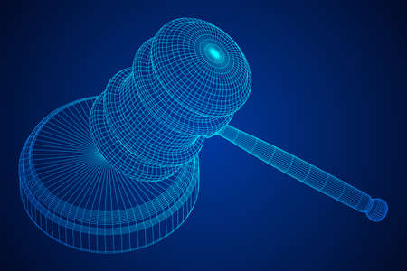 Gavel, hammer of judge or auctioneer. Wireframe low poly mesh vector illustration