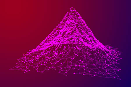 Wireframe terrain vector background. Cyberspace landscape grid technology illustrationのイラスト素材