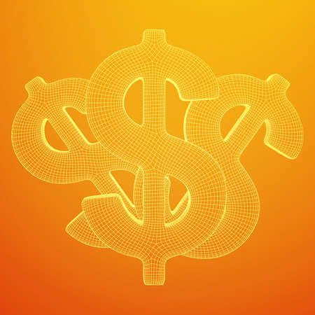 Dollar sign. Wireframe low poly mesh vector illustration. Money, rich, business conceptのイラスト素材