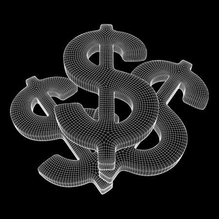 Dollar sign. Wireframe low poly mesh vector illustration. Money, rich, business conceptのイラスト素材