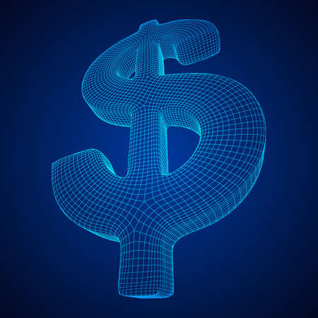 Dollar sign. Wireframe low poly mesh vector illustration. Money, rich, business conceptのイラスト素材