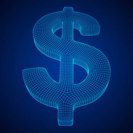 Dollar sign. Wireframe low poly mesh vector illustration. Money, rich, business conceptのイラスト素材