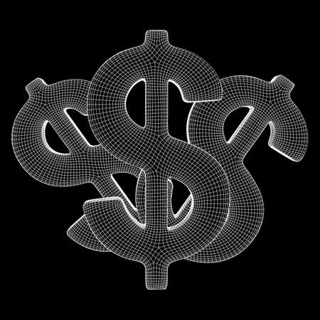Dollar sign. Wireframe low poly mesh vector illustration. Money, rich, business conceptのイラスト素材