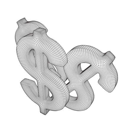Dollar sign. Wireframe low poly mesh vector illustration. Money, rich, business conceptのイラスト素材