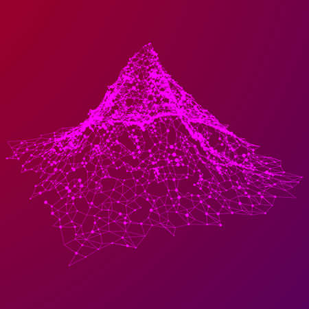 Wireframe terrain vector background. Cyberspace landscape grid technology illustrationのイラスト素材
