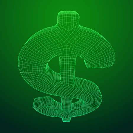 Dollar sign. Wireframe low poly mesh vector illustration. Money, rich, business conceptのイラスト素材