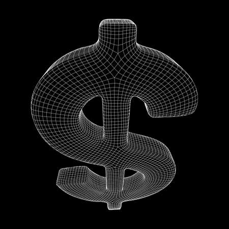 Dollar sign. Wireframe low poly mesh vector illustration. Money, rich, business conceptのイラスト素材
