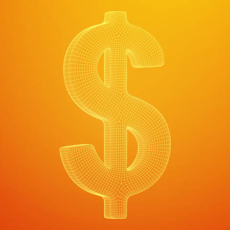 Dollar sign. Wireframe low poly mesh vector illustration. Money, rich, business conceptのイラスト素材