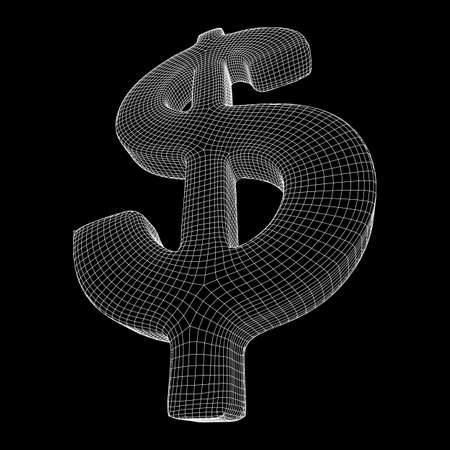 Dollar sign. Wireframe low poly mesh vector illustration. Money, rich, business conceptのイラスト素材