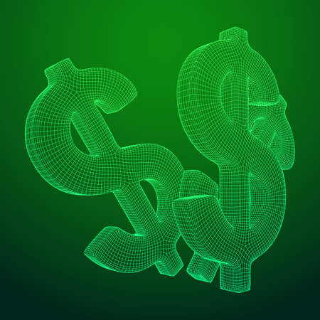 Dollar sign. Wireframe low poly mesh vector illustration. Money, rich, business conceptのイラスト素材