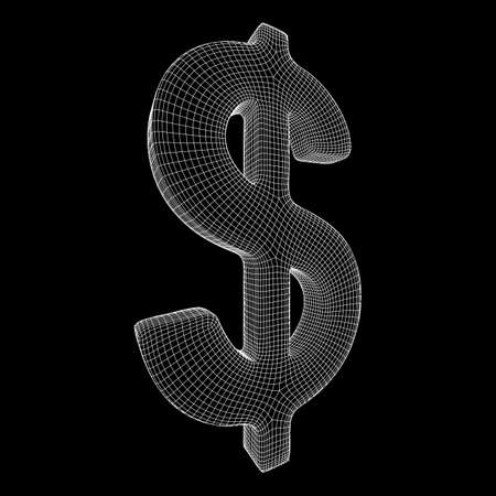 Dollar sign. Wireframe low poly mesh vector illustration. Money, rich, business conceptのイラスト素材