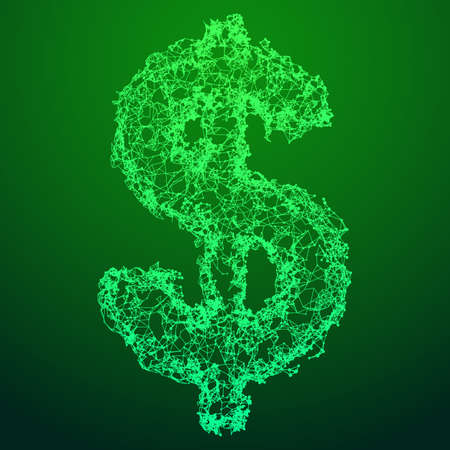 Dollar sign. Wireframe low poly mesh vector illustration. Money, rich, business concept