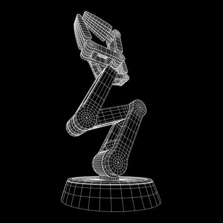 Robotic arm manufacture technology industry assembly mechanic hand wireframe low poly mesh vector illustrationのイラスト素材
