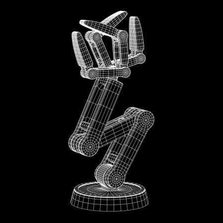 Robotic arm manufacture technology industry assembly mechanic hand wireframe low poly mesh vector illustrationのイラスト素材