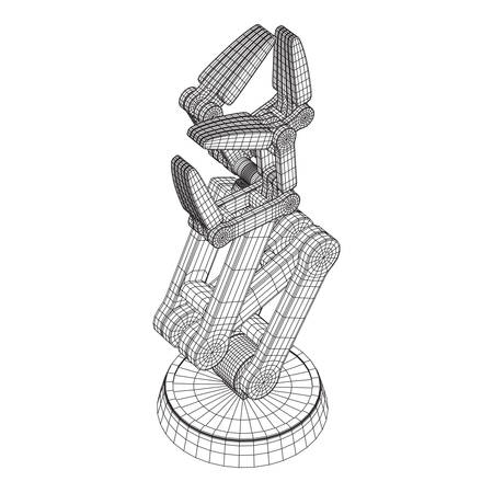 Robotic arm manufacture technology industry assembly mechanic hand wireframe low poly mesh vector illustrationのイラスト素材