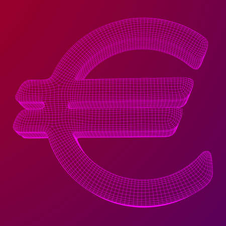 Euro sign abstract model line and composition digitally drawn. Wireframe low poly mesh vector illustrationのイラスト素材