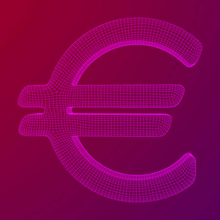 Euro sign abstract model line and composition digitally drawn. Wireframe low poly mesh vector illustrationのイラスト素材