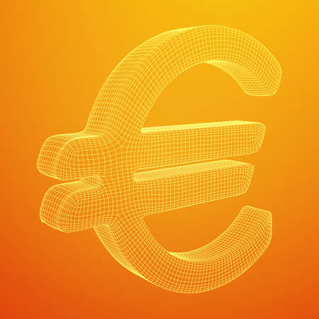 Euro sign abstract model line and composition digitally drawn. Wireframe low poly mesh vector illustrationのイラスト素材