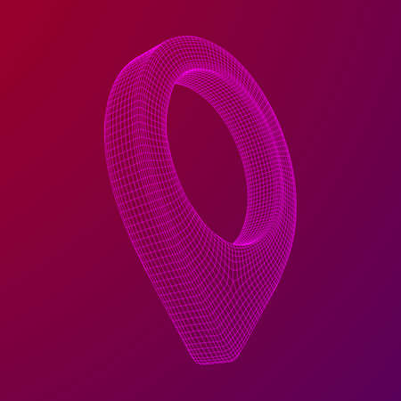 Geo map pin mesh. Place symbol GPS pictogram. Wireframe low poly mesh vector illustrationのイラスト素材