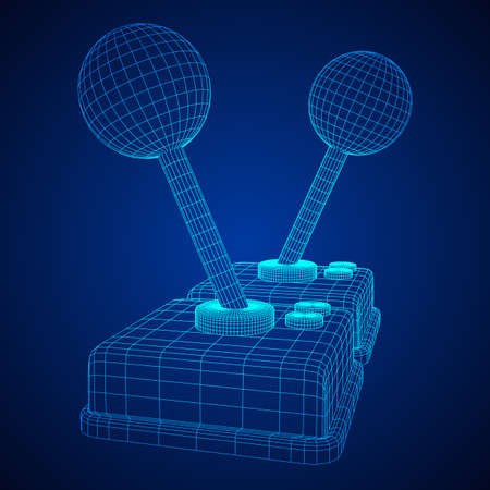 Retro video game controller gamepad joystick. Wireframe low poly mesh vector illustrationのイラスト素材