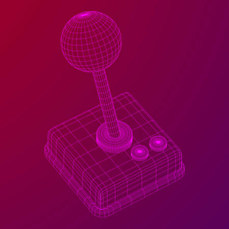 Retro video game controller gamepad joystick. Wireframe low poly mesh vector illustrationのイラスト素材