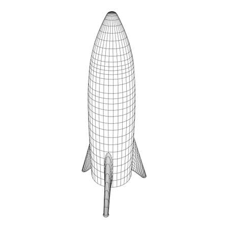 Modern Rocket Ready to Launch. Abstract model wireframe low poly mesh vector illustrationのイラスト素材