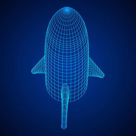 Modern Rocket Ready to Launch. Abstract model wireframe low poly mesh vector illustrationのイラスト素材