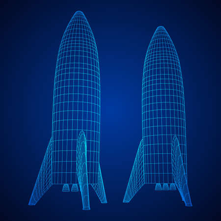 Modern Rocket Ready to Launch. Abstract model wireframe low poly mesh vector illustrationのイラスト素材