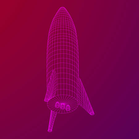 Modern Rocket Ready to Launch. Abstract model wireframe low poly mesh vector illustrationのイラスト素材