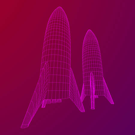 Modern Rocket Ready to Launch. Abstract model wireframe low poly mesh vector illustrationのイラスト素材