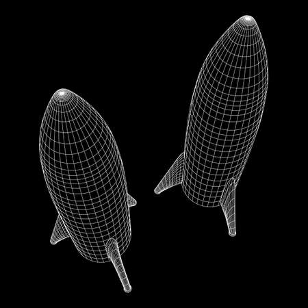 Modern Rocket Ready to Launch. Abstract model wireframe low poly mesh vector illustrationのイラスト素材