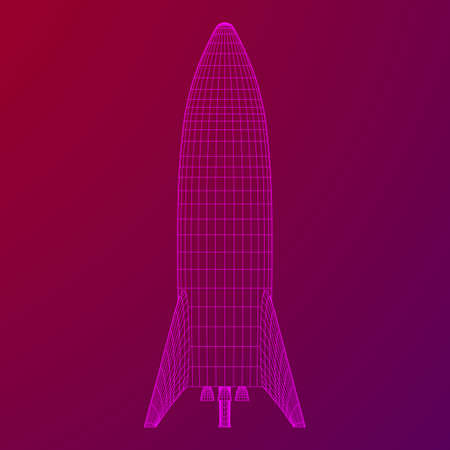 Modern Rocket Ready to Launch. Abstract model wireframe low poly mesh vector illustrationのイラスト素材