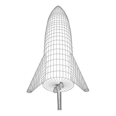 Modern Rocket Ready to Launch. Abstract model wireframe low poly mesh vector illustrationのイラスト素材